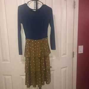 LuLaRoe long sleeve ruffle bottom dress with polkadots